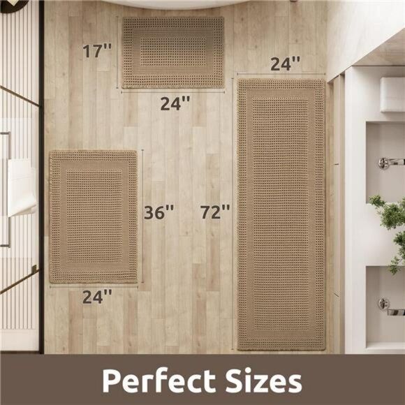 Beige Waffle Bath Mat 17x24 Soft Absorbent Non Slip Washable Boho Bathroom Rug - Picture 2 of 7